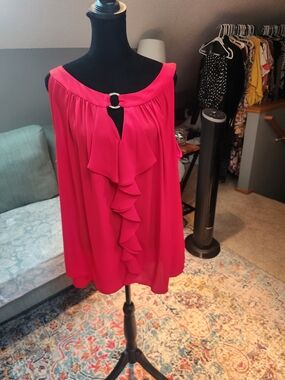AGB Women’s Red Ruffle Front Sleeveless Blouse Sexy Night Out! 2X Plus